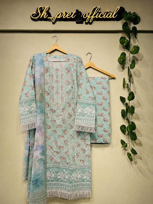 Floral Tassel Lawn 3-Piece Suit