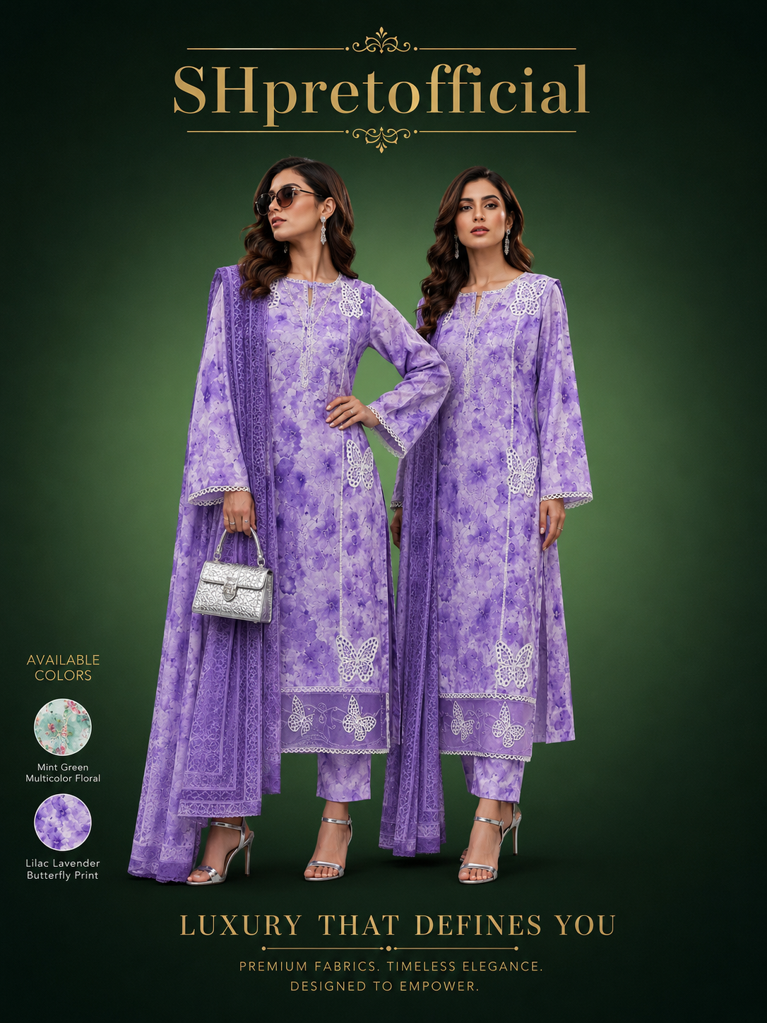 Butterfly Print Lawn 3-Piece Suit