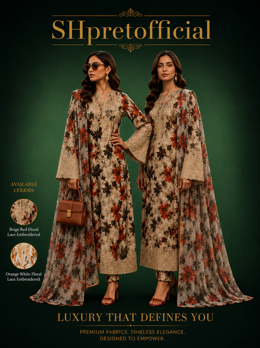 Floral Lace Embroidered 3-Piece Suit
