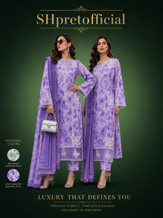 Butterfly Print Lawn 3-Piece Suit